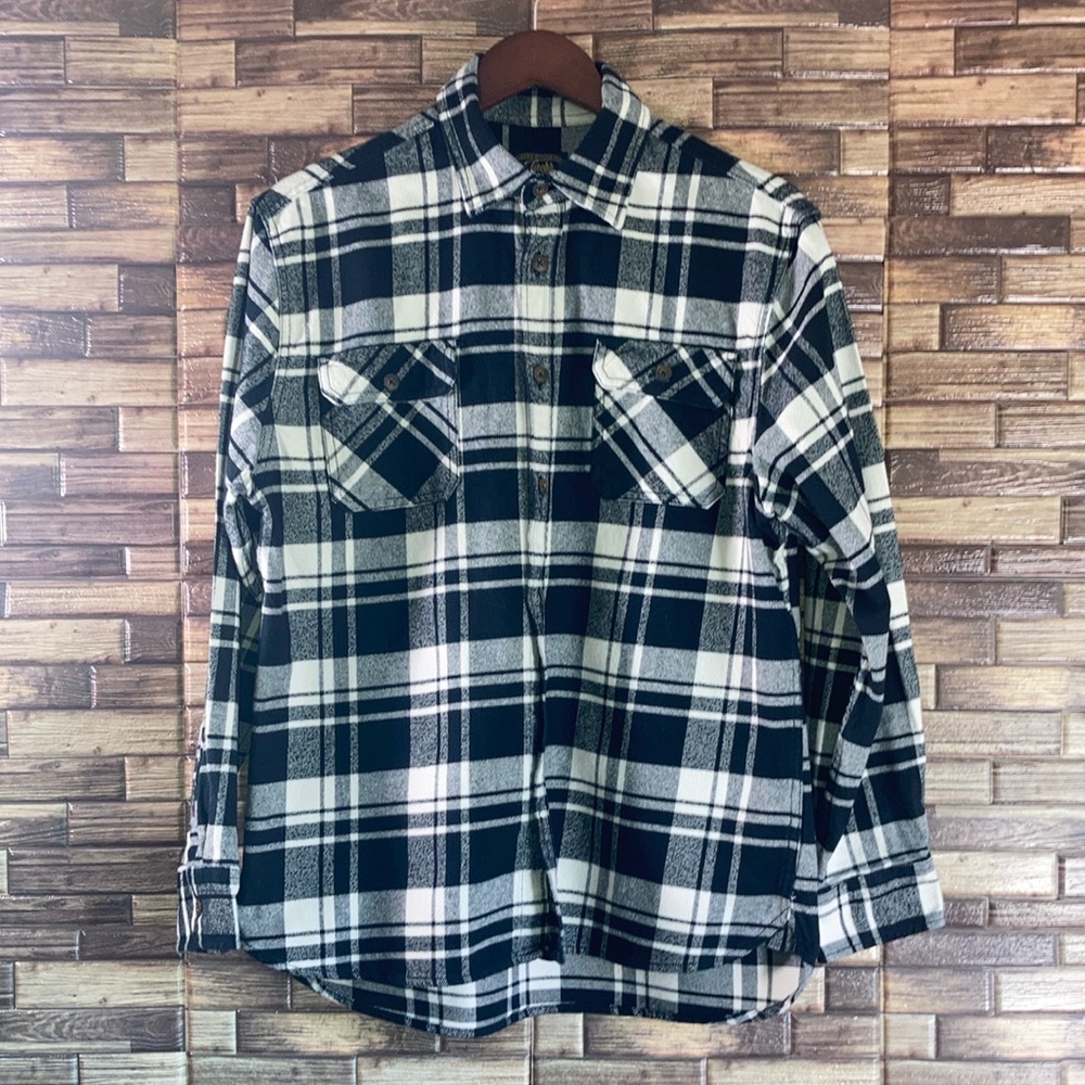 Jachs Mfg Heritage Black and White Long Sleeve Button Up Flannel Shacket Large